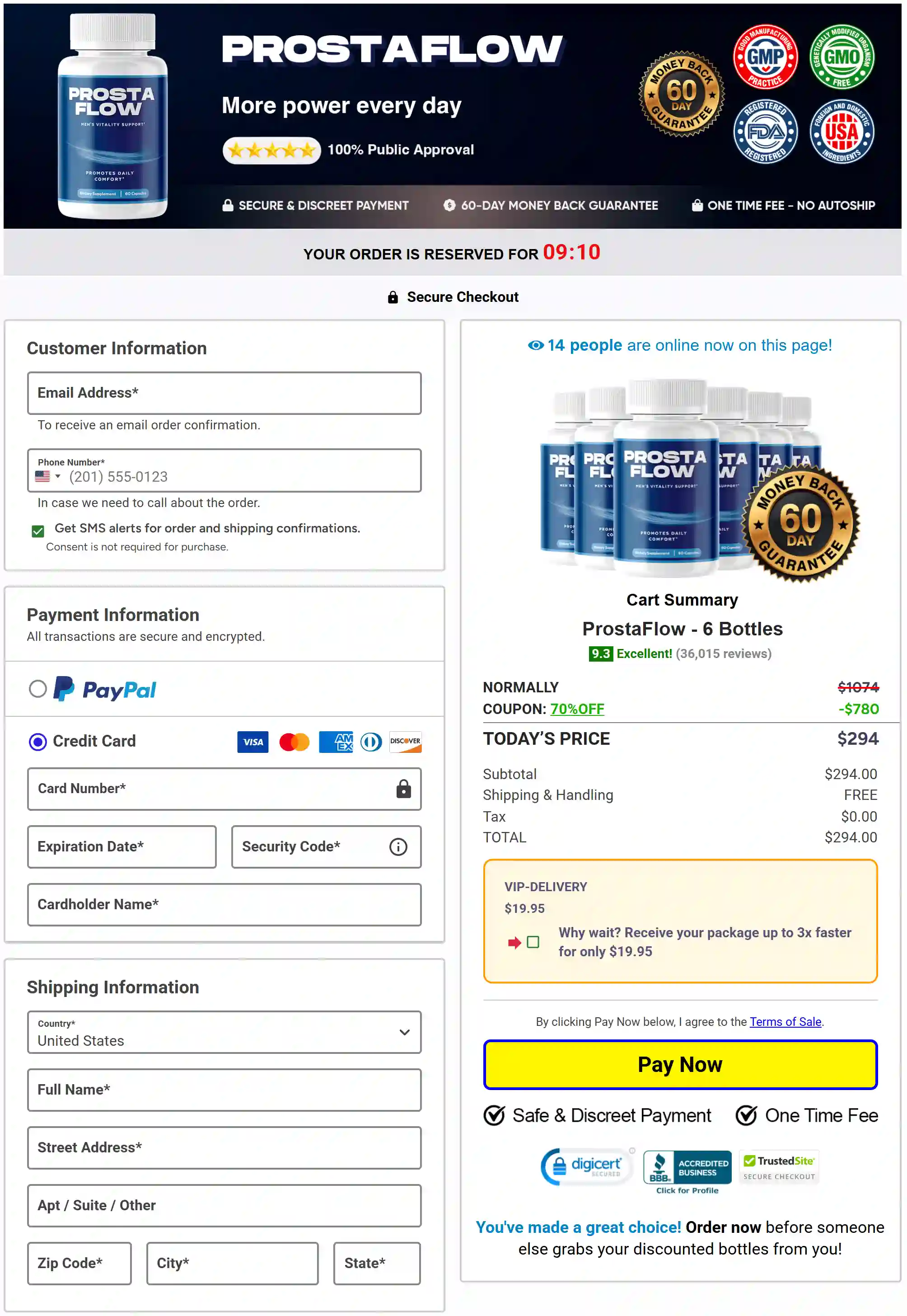 Secure Prostaflow checkout page for supplement orders